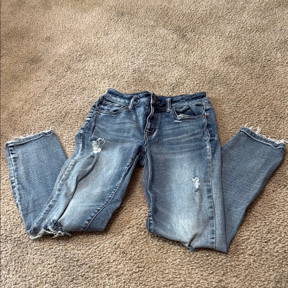 Maurices Blue Skinny Jeans with Distressed Details